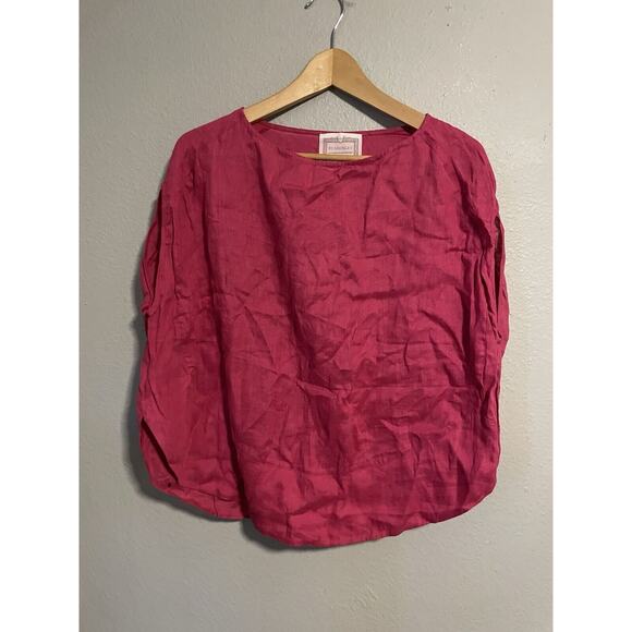 Beardsley Japan Womens Top One Size Fuschia Linen Cap Sleeve Relaxed Lagenlook - Picture 1 of 6